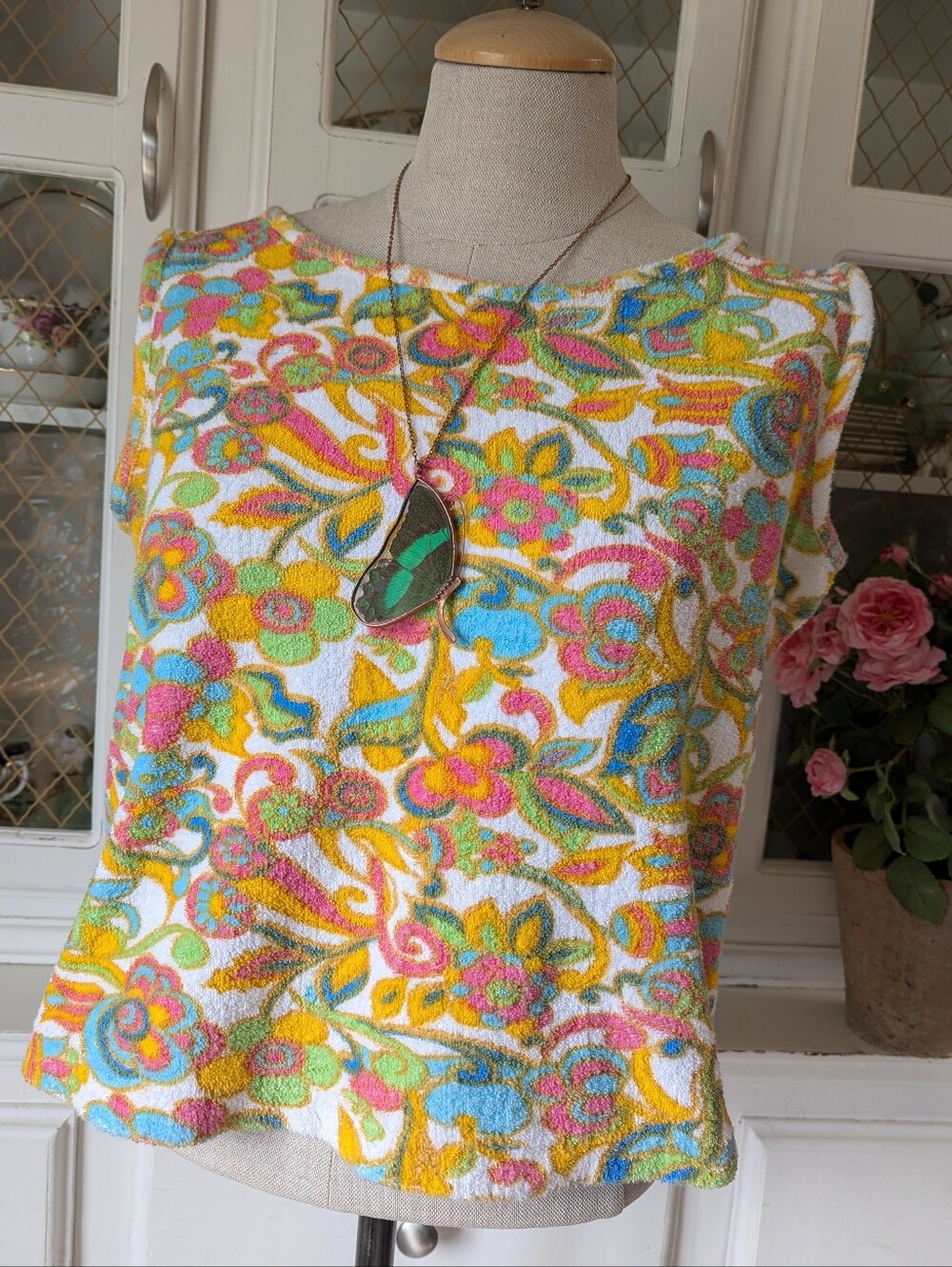 VTG 60s 3 Collection Bright Floral Terry Knit Tops Colorful Retro Print Women's - Picture 3 of 15